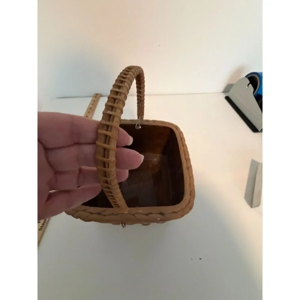 vtg. Japanese trompe l'oeil ceramic basket with braided handle